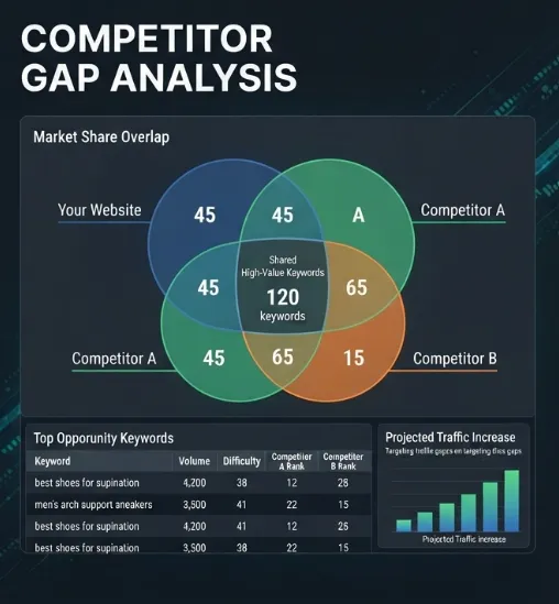 Competitor gap analysis tool for keyword research